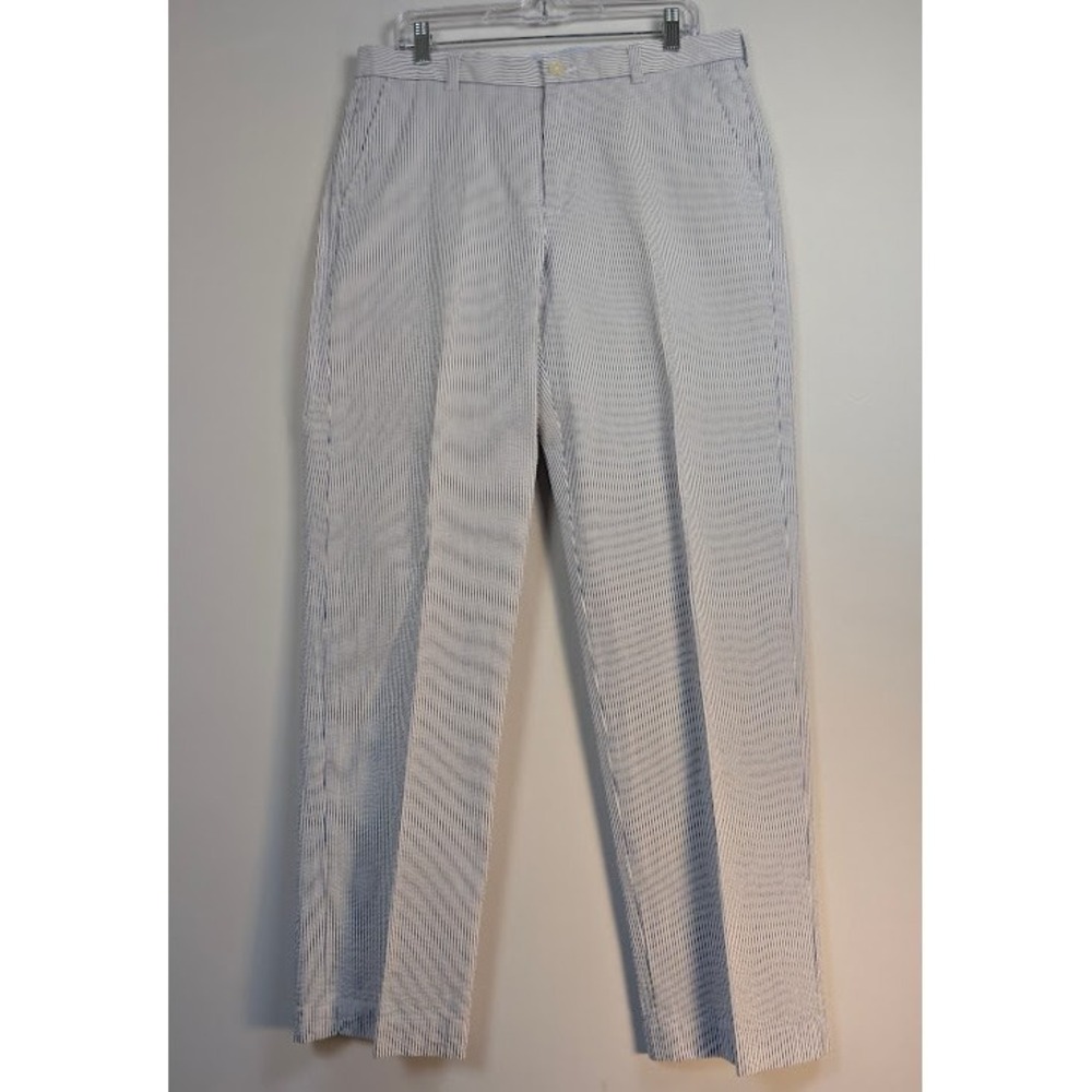 Brooks Brothers Seersucker Pants 35x32 (Fits 35x31.5) Blue White Stripe Chino